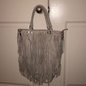 Cream fringe bag with gold hardware